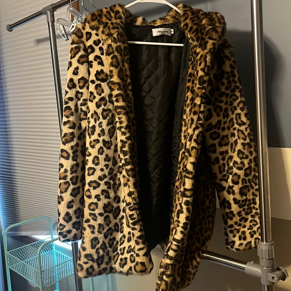 Leopard print fur coat